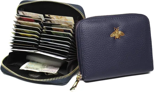 Vista 2 de imeetu Tarjetero RFID de cuero con cremallera, 24 ranuras para tarjetas para mujeres, M