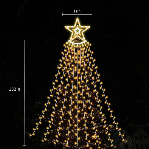 Vista 6 de VTZNOJ 350 LED Guirnalda de luces de estrella para decoración de Navidad, impermeables, luces de cascada estrelladas con 8 modos de luz, control