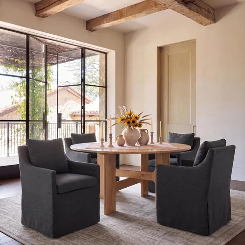 Vista 16 de Silla de comedor tapizada color beige, sillas modernas para cocina y comedor con brazos, cómoda silla de sofá de lino para sala de estar