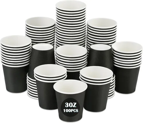 Vista 8 de Wuadua Paquete de 50 vasos de papel espresso negro de 3 onzas, resistentes y a prueba de fugas para fiestas, eventos, oficina, uso doméstico, vasos