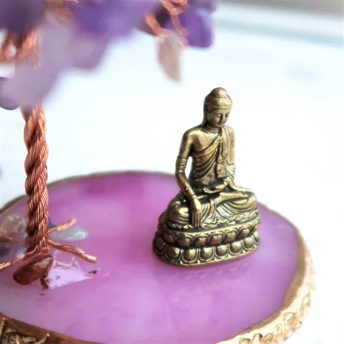 Vista 6 de Estatua de Buda con Árbol de Cristal Sanador, Árbol de la Vida para Energía Positiva. Decoración del Hogar para Yoga y Meditación. Amatista.(A)
