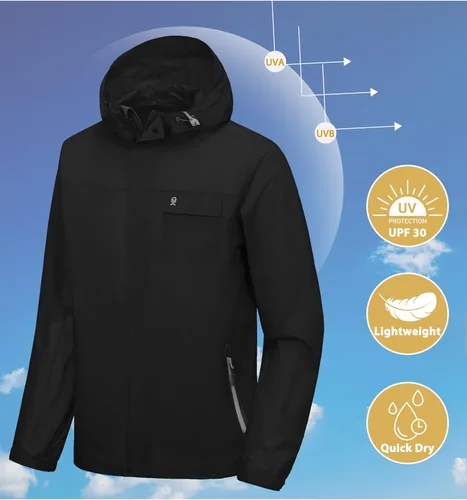 Vista 4 de Little Donkey Andy Chaqueta impermeable para hombre, ligera, cortavientos con capucha para golf, senderismo, UPF 30