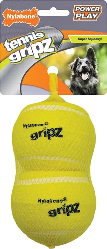 Vista 15 de Nylabone Power Play Gripz Pelota de fútbol de fieltro con cuerda de agarre de goma, pelota con pito para perros, mediana (1 unidad)