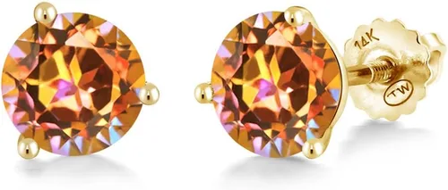 Vista 142 de Gem Stone King Aretes de Martini de oro amarillo de 14 quilates Aretes de tuerca de 3 puntas para mujeres y hombres Redondos de 0.236 pulgadas