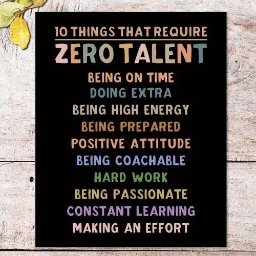 Vista 2 de 10 cosas que requieren cero talento para aula, póster motivacional para estudiantes, atletas y entrenadores, arte de pared de liderazgo inspirador