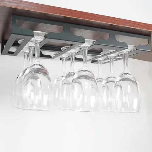 Vista 9 de Soporte para copas de vino – Perchas debajo del estante del gabinete, soporte para copas de vino, soporte de almacenamiento de vasos, organizador