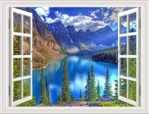 Vista 15 de Pintura autoadhesiva 3D, calcomanías de pared falsas para ventana, isla tropical con palmeras, mural de pared, vista de ventana, decoración de pared