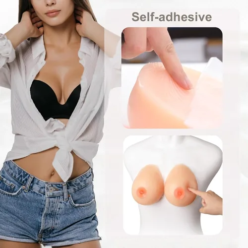 Vista 6 de Autoadhesivo de silicona forma pechos falsos para prótesis de mastectomía transgénero Crossdresser..