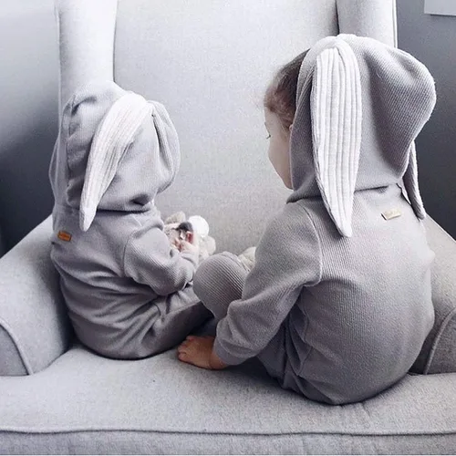 Vista 54 de Simplee Kids Enterizo con diseño de conejo de Pascua con capucha, para bebé, overol con cremallera y orejas largas