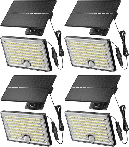 Vista 11 de Mini luces solares para exteriores con sensor de movimiento, 170 luces LED solares de inundación al aire libre del atardecer al amanecer con cable