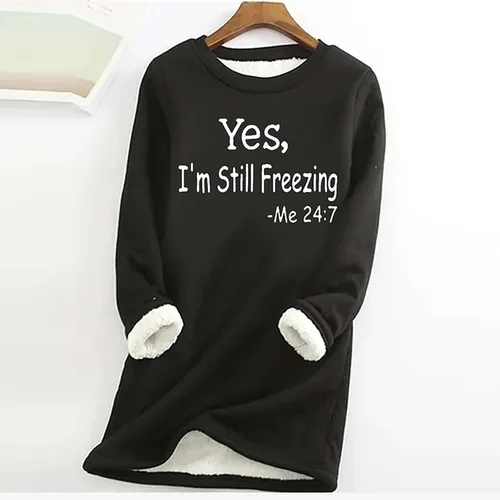 Vista 2 de Womens Yes I'm Cold Me 247 Funny Letter Print Crewneck Sweathirts Winter Warm Sherpa Fleece Lined Pullover Tunic Tops