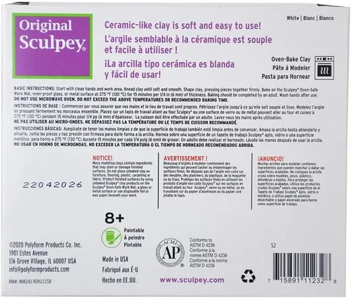 Vista 6 de Sculpey Original Oven-Bake Clay, White, 1.75 lb. (Pack of 3)