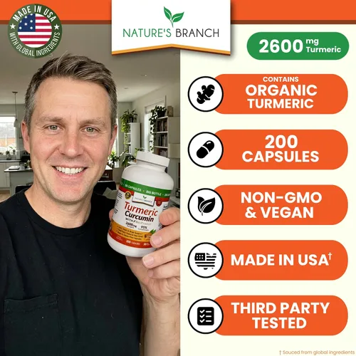 Vista 2 de Curcumina de cúrcuma con pimienta negra BioPerine 2600mg - para hombres y mujeres Organic Turmeric Power, Turmeric Supplement For Joints, 95%