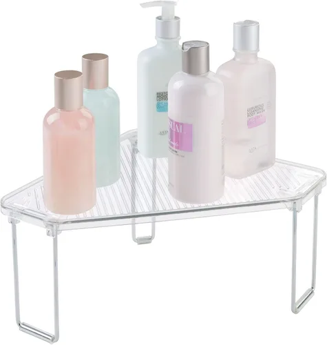 Vista 8 de mDesign - Estante apilable de esquina de plástico/acero, estante organizador de almacenamiento para baño, tocador, encimera, fregadero, gabinete