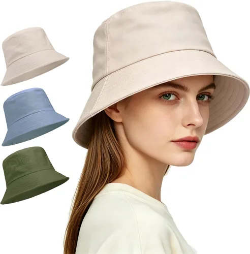 Vista 9 de Paquete de 3 sombreros de verano unisex para actividades al aire libre 3 Negro/Blanco/Beige