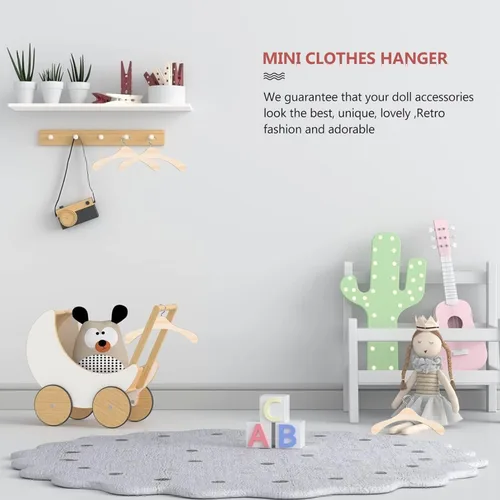 Vista 4 de Toddmomy 20 perchas de madera para muñecas, mini perchas para muñecas para accesorios en miniatura (4.7 in)