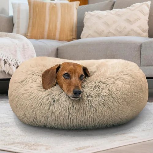 Vista 7 de Best Friends by Sheri The Original Calming Shag Donut Cuddler - Juego de cama para perros y gatos + manta para mascotas, color gris pardo, tamaño S
