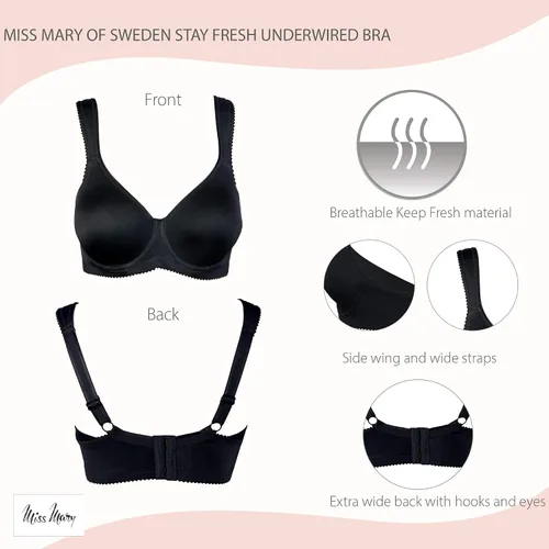 Vista 4 de Miss Mary of Sweden Stay Fresh Underwired Unpadded T-Shirt Bra with Wide Back