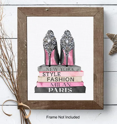Vista 8 de Póster artístico de pared con diseño de zapatos de diseñador rosa y negro, decoración glamorosa para el hogar, decoración de pared glamorosa