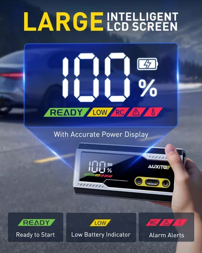 Vista 3 de AUXITO Arrancador de 6000A, arrancador de batería de coche de 12V, hasta todos los motores de gasolina y diésel de 12L con pantalla LED, caja
