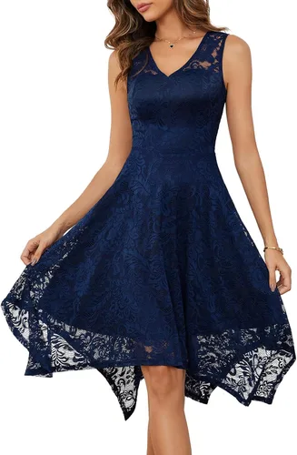 Vista 22 de Meetjen Vestidos de cóctel para mujer 2025 con dobladillo tipo pañuelo, encaje, formal, para invitada de boda, dama de honor, elegante, para Negro