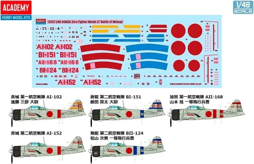 Vista 10 de Academy 12352 1/48 Armada japonesa Zero Ship Fighter Avión Tipo 21 Midway Battle Modelo de plástico