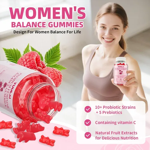 Vista 4 de Gomitas de equilibrio femenino premium, gomitas femeninas de piña hawaiana para mujeres, equilibrio de pH y salud vaginal, veganas, 60 gomitas