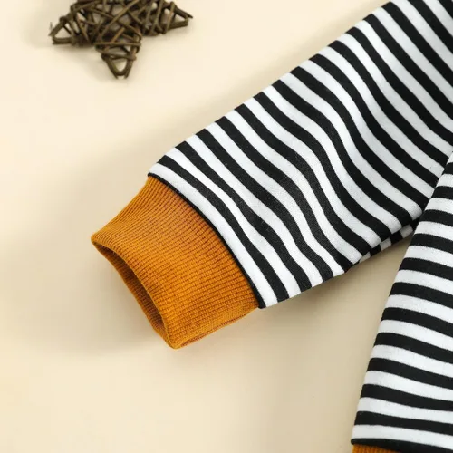 Vista 5 de Ropa de otoño e invierno para niña pequeña, cuello redondo, manga larga, estampado a rayas, camiseta de verano para bebé