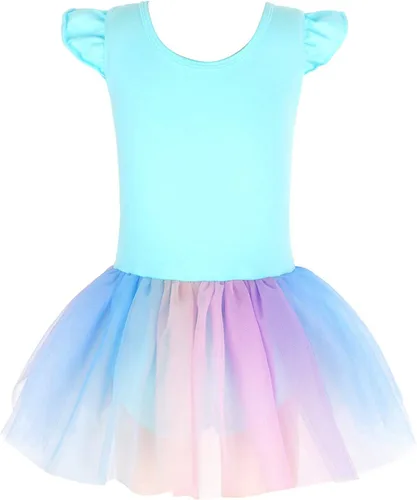 Vista 3 de EQSJIU Leotardos de ballet de unicornio con tutú para niñas pequeñas, vestido de falda de tul de algodón para bailar