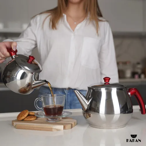 Vista 9 de Hakan Juego de tetera Maxi Double Bondy de acero inoxidable de 3.2 L, 107 onzas, con tapa doble autocolador, juego de tetera estilo samovar turco