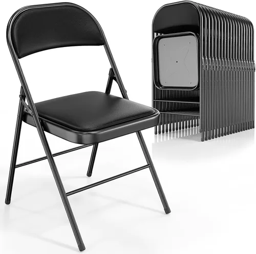 Vista 18 de VINGLI Paquete de 4 sillas plegables con asientos acolchados, marco de metal con asiento y respaldo de piel sintética, capacidad de 350 libras, Negro