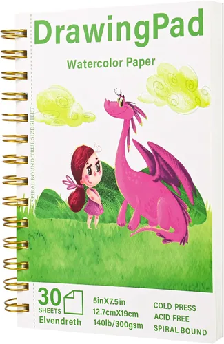 Vista 8 de Elvendreth Cuaderno de papel para acuarela 5x5 pulgadas, 30 hojas de papel prensado en frío (140 lb/300 g/m²), encuadernado en espiral/línea