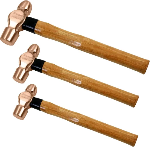 Vista 11 de WEDO Martillo de bola de cobre de 24 oz (1-1/2 libras), martillo de bola con mango de madera, longitud 325 mm (13"), forjado a presión, resistente a