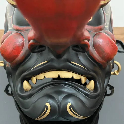 Vista 9 de Máscara de fantasma samurái japonés para Halloween y cosplay (negro y rojo)