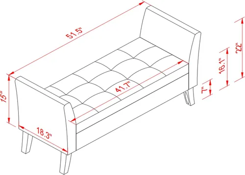 Vista 2 de 51.5" Velvet Storage Bench, Upholstered Button Tufted Design, Bedside Bench with Armrests, Secure Hinged Storage Space, Suitable for Bedroom Living