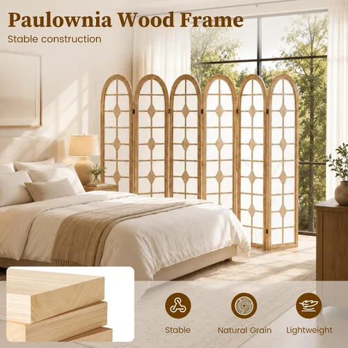 Vista 5 de 6 Panel Room Divider, Folding Shoji Screen, Natural