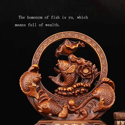 Vista 4 de Estatua china de feng Shui, estatua de Feng Shui, escultura de resina de pescado, riqueza, prosperidad, decoración del hogar, oficina, regalo
