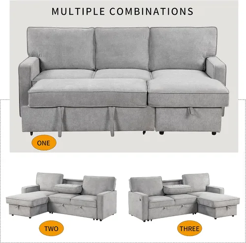 Vista 14 de Sofá modular moderno en forma de U de 115 pulgadas, juego de sofás tapizados grandes con asiento de almacenamiento, sofá cama convertible con diván