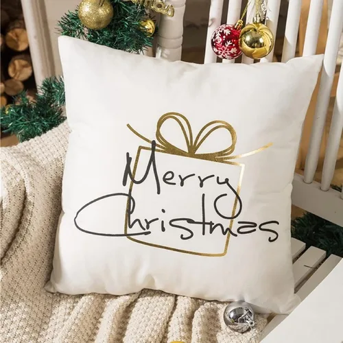 Vista 5 de Juego de 4 fundas de almohada de Navidad de 18 x 18 pulgadas, fundas de almohada doradas con estampado de copos de nieve a rayas, fundas de cojín
