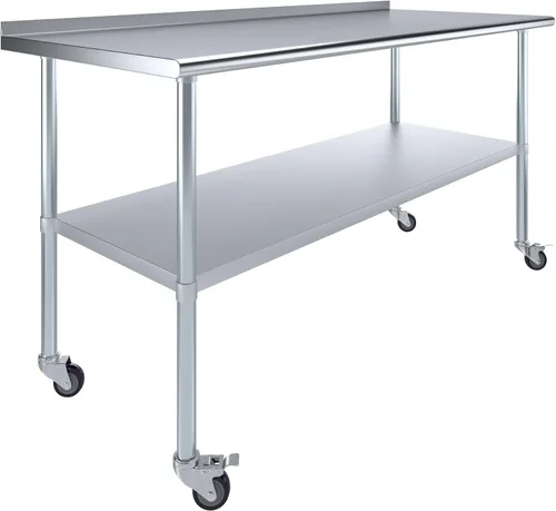 Vista 15 de AmGood Mesa de trabajo de acero inoxidable con protector contra salpicaduras de 1.5 pulgadas y ruedas NSF Mesa de preparación de alimentos