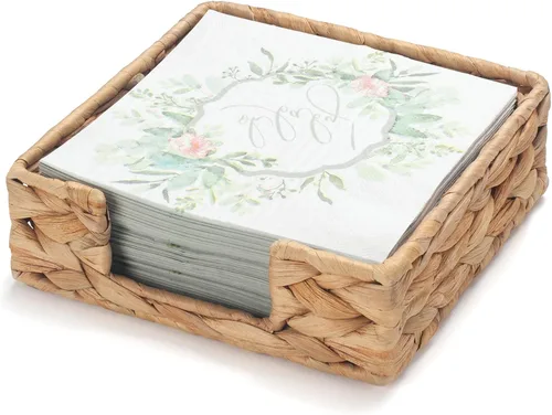 Vista 10 de Servilletero cuadrado de ratán, servilleteros para servilletas de papel, 7.5" x 7.5" x 2.5", bandeja de mimbre para servilletas, soporte tejido