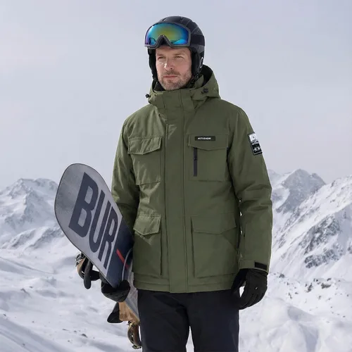Vista 2 de Chaqueta de esquí para hombre, impermeable, resistente al viento, capucha extraíble para invierno, para motos de nieve, senderismo