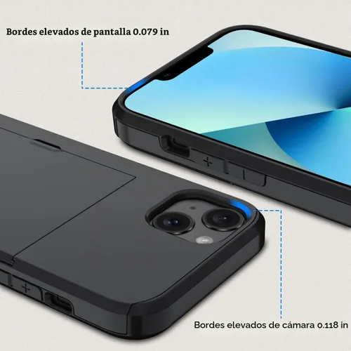 Vista 3 de Qinmay Funda compatible con iPhone 13 con tarjetero, doble capa a prueba de golpes, funda protectora resistente con ranura oculta delgada