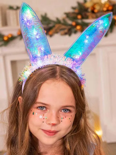 Vista 4 de CAKURE Diadema de orejas de conejo, diadema LED láser con orejas de conejo, diadema brillante para fiesta, cosplay, accesorios para el cabello
