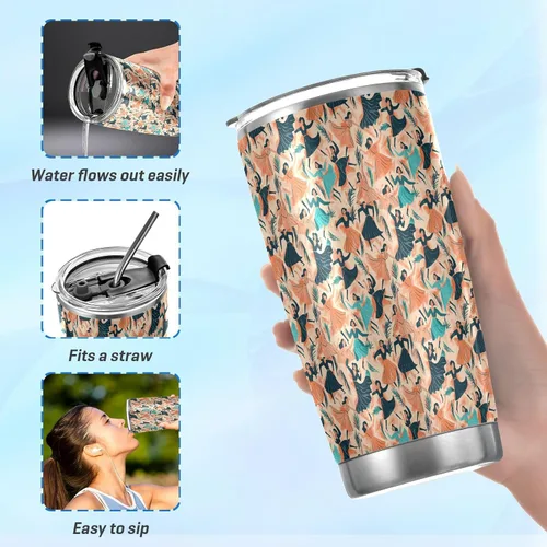 Vista 6 de Color Oil Painting Sense Dancer Stainless Steel travel coffee cup with Straw Lid 20oz coffee mug for coffee portable insulated tumbler with lid