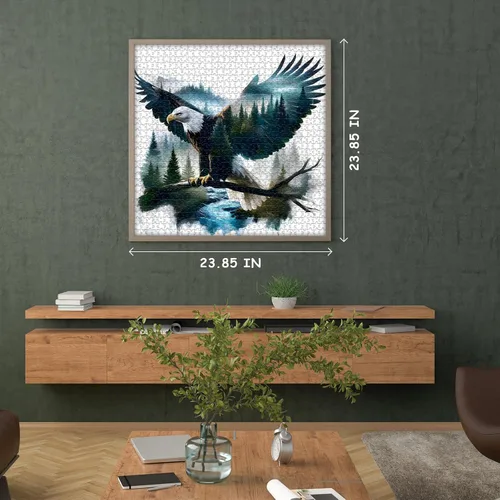 Vista 4 de Rompecabezas de águila calva para adultos, 1000 piezas, paisaje de fantasía, animal, pájaro, naturaleza, bosque, planta, escénico, imposible