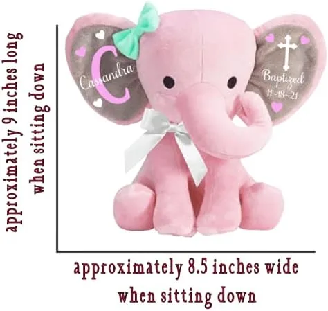 Vista 3 de Regalo de bautismo, regalo de bautizo, regalo de ahijado, regalo para padrino, elefante de peluche personalizado (elefante rosa)