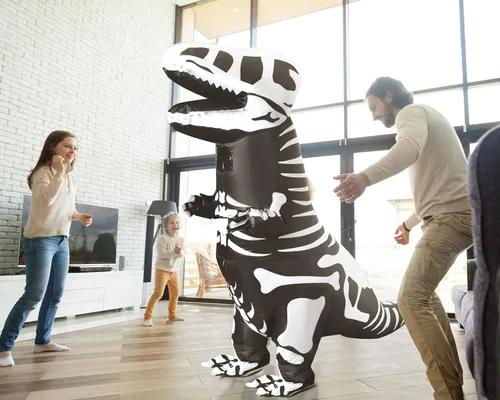 Vista 7 de Disfraz inflable de dinosaurio para Halloween disfraz inflable de esqueleto T-Rex de cuerpo completo