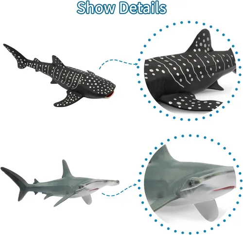 Vista 3 de Toymany 10 figuras realistas de juguete de baño de tiburón de 5 a 6 pulgadas de largo, juego de figuras de plástico de animales marinos del océano
