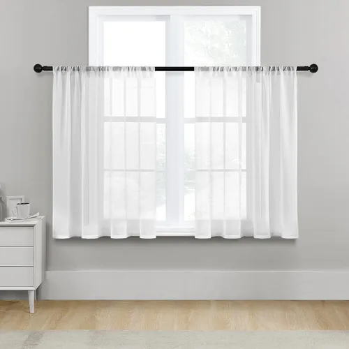 Vista 30 de MRTREES Cortinas transparentes de Aqua Blue, para cocina, de 36 pulgadas de longitud, cortinas transparentes de gasa con filtro de luz, cortinas